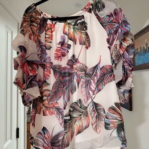 CeCe Pink and Purple Flutter Sleeve Ruffled Blouse